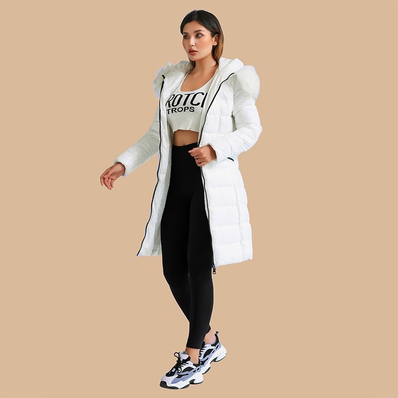 SANTELON Winter Thick Warm Long Parkas Coats For Women Casual White Puffer Jackets With  Fluffy Fake Fur Hooded Adjustable Waist