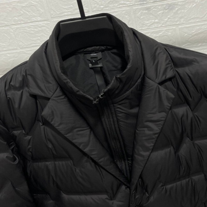 High Street Business Casual Winter Mens Black Blazer Thicken Down Coat Zipper Detachable Stand Collar Fashion Cold Jacket Male