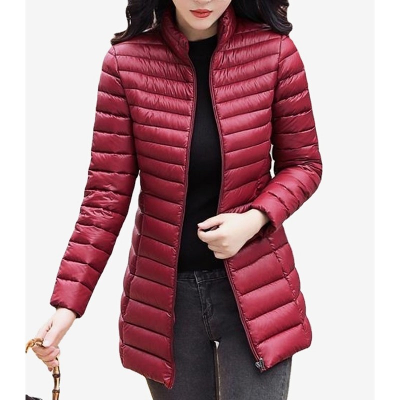 YISOLIFE Women's Lightweight Four pocket Winter Coats Quilted Concealed Carry Soft Puffer Jacket Warm Microlight Mid-Lengh Coat