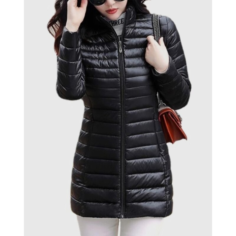 YISOLIFE Women's Lightweight Four pocket Winter Coats Quilted Concealed Carry Soft Puffer Jacket Warm Microlight Mid-Lengh Coat