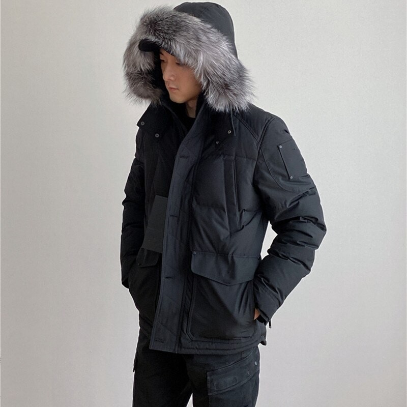 2022 Men Winter Puffer Jacket Real Fox Fur Hooded Fashion Parka Short Coat Male Down Jacket Thick Warm Outerwear Casual Clothing