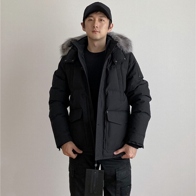 2022 Men Winter Puffer Jacket Real Fox Fur Hooded Fashion Parka Short Coat Male Down Jacket Thick Warm Outerwear Casual Clothing