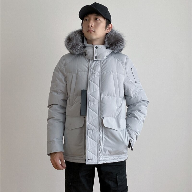 2022 Men Winter Puffer Jacket Real Fox Fur Hooded Fashion Parka Short Coat Male Down Jacket Thick Warm Outerwear Casual Clothing