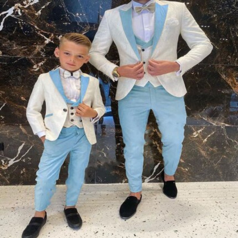 2023 Wedding Suit Groom White Floral Tuxedo Slim Fit Men Prom Suit Full Gentleman Costume 3 Pieces (Jacket+Vest+Pants)