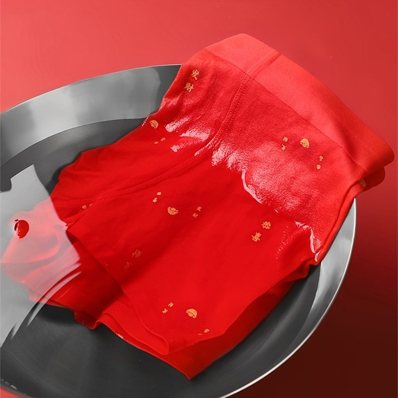 MiiOW 3Pcs Chinared Men Underwear Cotton Boxer Shorts Soft Breathable Boxershorts Trunks Auspicious Print Luck Male Underpants