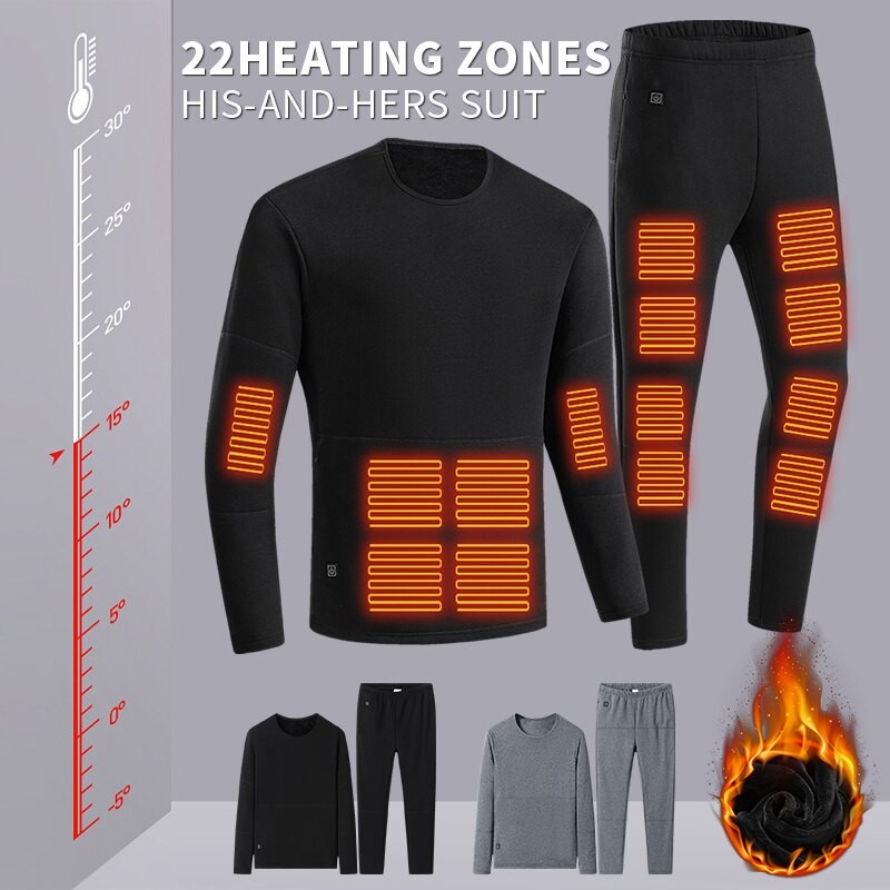 Thermal Underwear Sets Winter USB Heated Electric Underwear Suit for Men Women Long Johns Heating Fleece Coat Pants for Couple