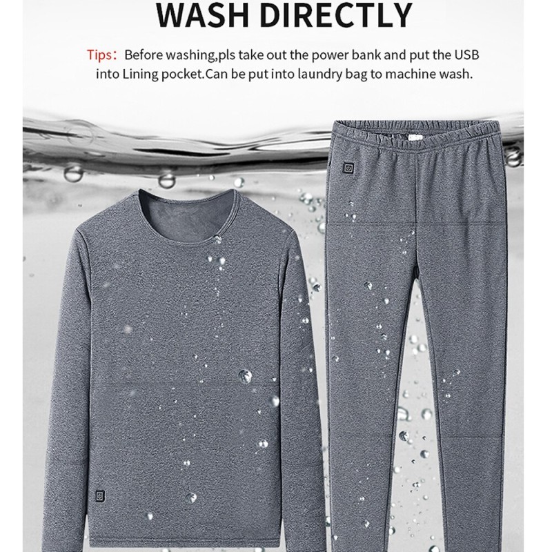 Thermal Underwear Sets Winter USB Heated Electric Underwear Suit for Men Women Long Johns Heating Fleece Coat Pants for Couple