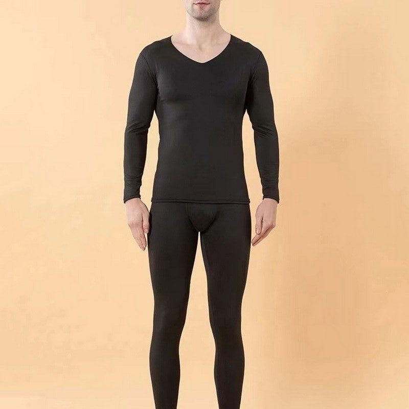 Seamless Thermal Underwear for Man Winter Warm Fleece Tops Invisible Thermo Warmer Long Johns Solid Color Pajamas Set Homewear