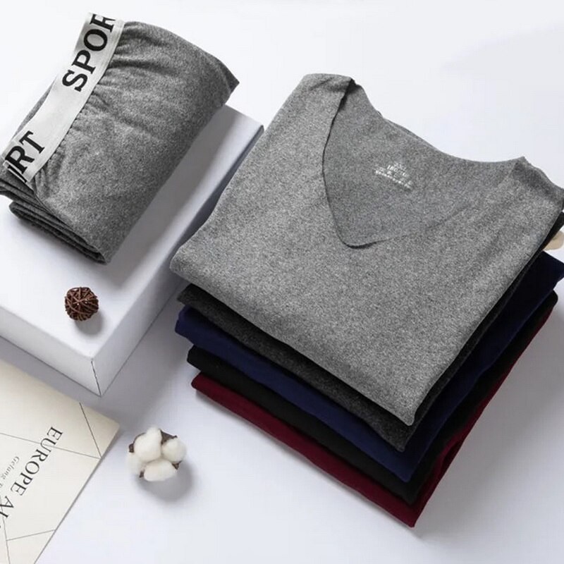 Seamless Thermal Underwear for Man Winter Warm Fleece Tops Invisible Thermo Warmer Long Johns Solid Color Pajamas Set Homewear
