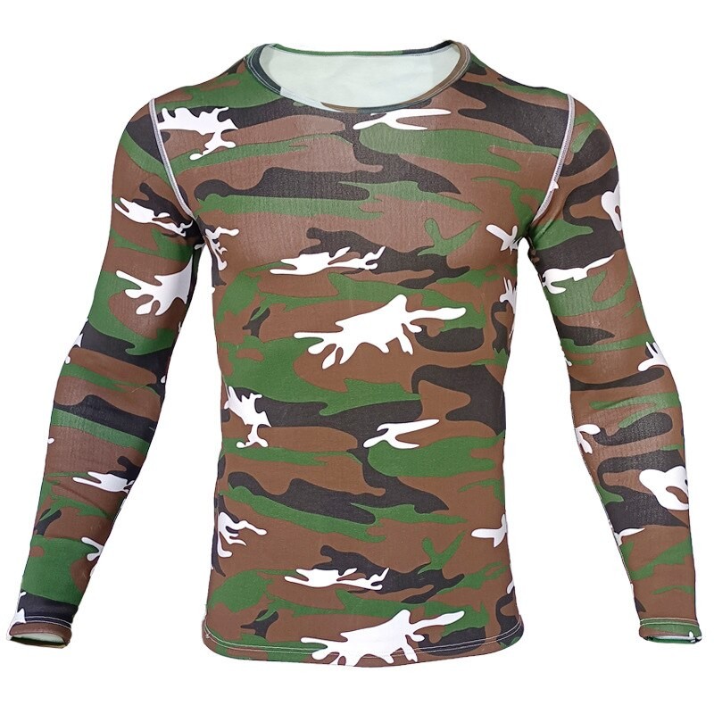 Men Thermal Underwear Winter Long Sleeve Undershirt Camouflage T Shirt Transparent Thin Tops Tee Long Johns Tops Comfortable