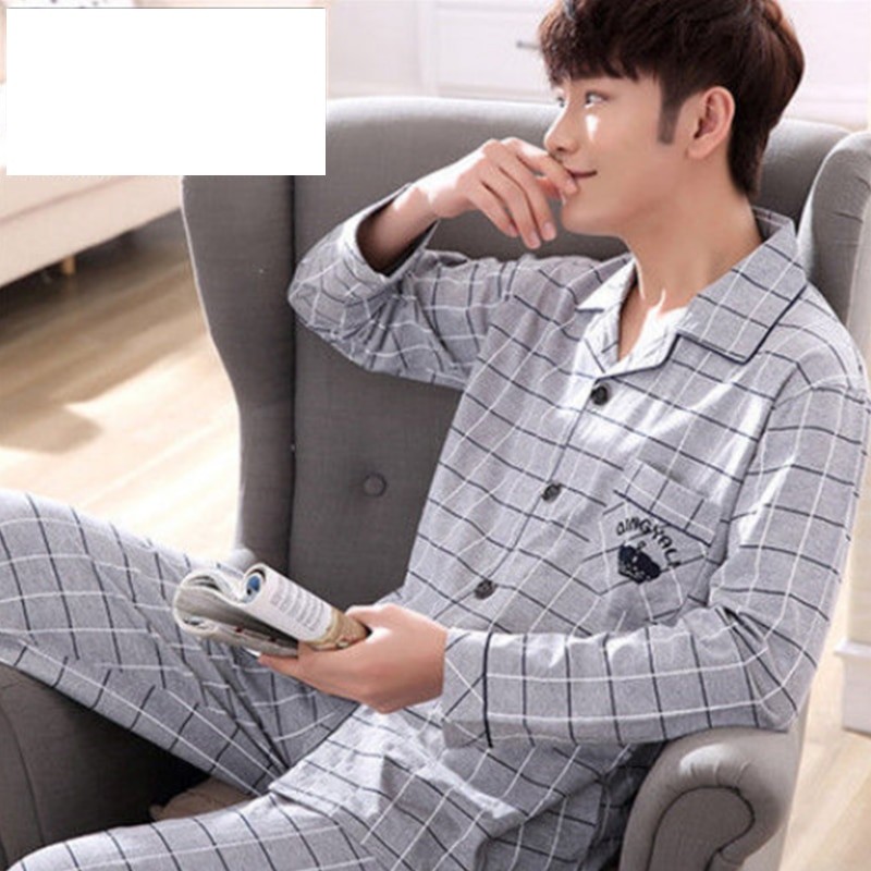 100% Cotton Pijama for Men 2 Pieces Lounge Sleepwear Pyjamas Plaid spring Bedgown Home Clothes Man PJs Pure Cotton Pajamas Set