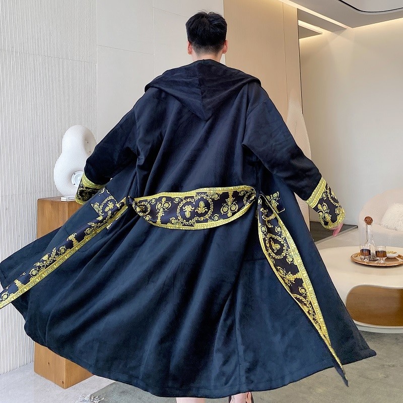 Men Winter Thick Velvet Long Robes Senior Palace Homewear Loose Relax Warm Loungewear Vintage Luxury Desige Soft Bathrobes