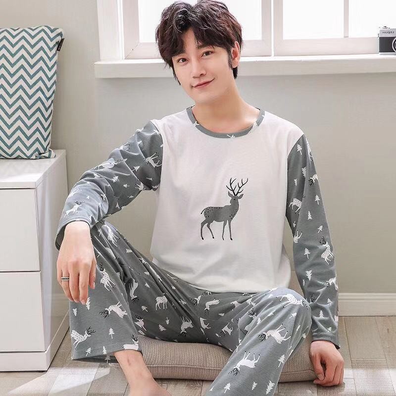New Classic Men Pajamas Print Cartoon Srtiped Long Sleeve Autumn Sleepwear Male Fashion Stylish Clothes Sets
