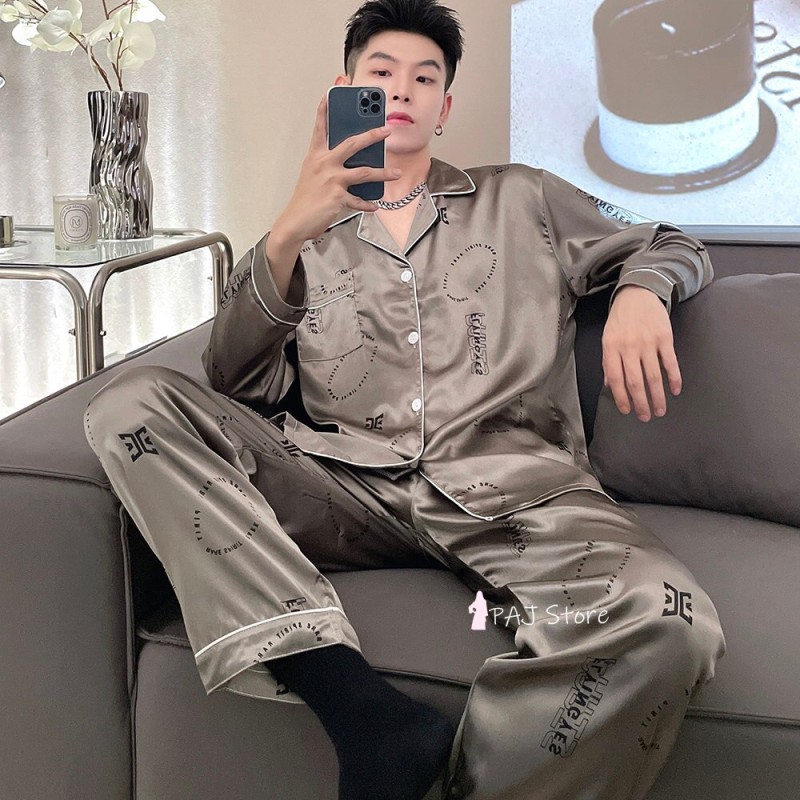 Men Silk Satin Pajamas Set Pajama Man Sleepwear Set Large Size  Long Sleeve Loungewear Oversize Pajamas 7XL Pyjamas Home Suit