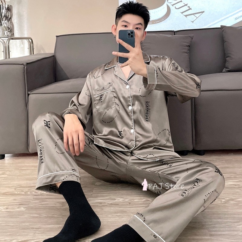 Men Silk Satin Pajamas Set Pajama Man Sleepwear Set Large Size  Long Sleeve Loungewear Oversize Pajamas 7XL Pyjamas Home Suit