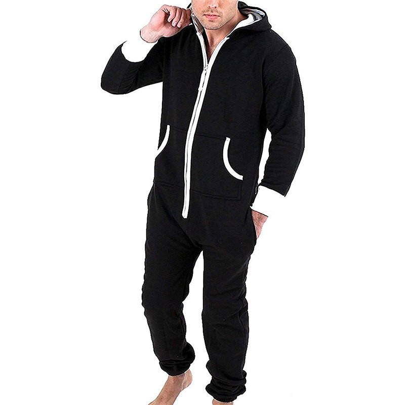 Unisex Sleepwear Jumsuits Hooded Pockets  Zipper Onesies One Piece Solid Pajamas Homewear Long Sleeve Nightwear  Casual Pyjamas