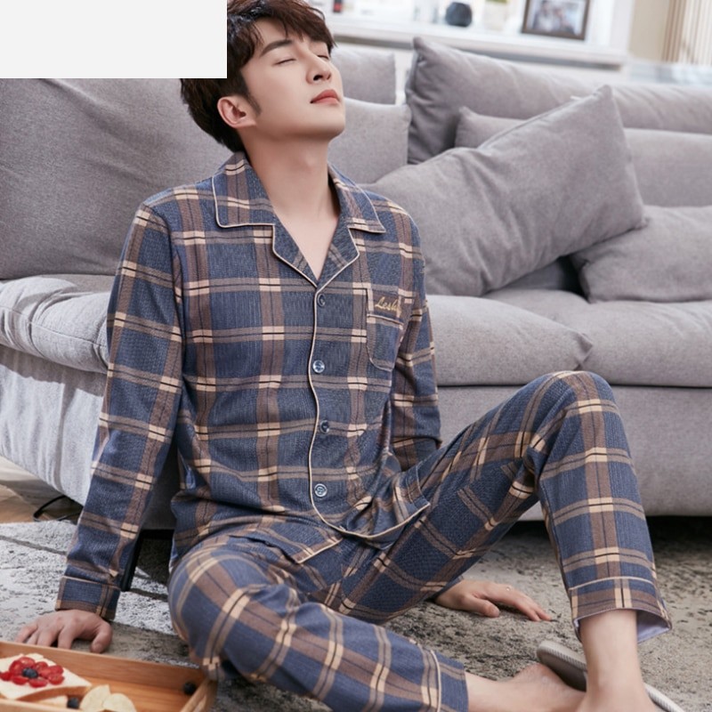 2022 Summer Casual Striped Cotton Pajama Sets for Men Short Sleeve Long Pants Sleepwear Pyjama Male Homewear Lounge Wear Clothes