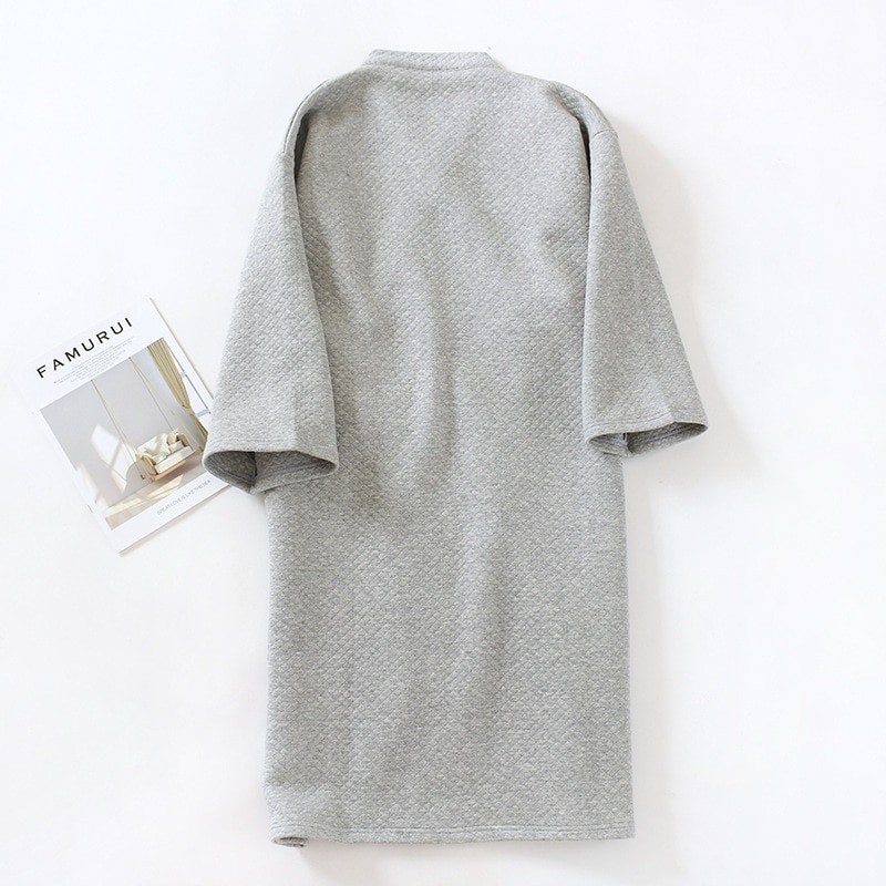 Cotton Air Layer Nightgown Men's Autumn/Winter Japanese-style Grey Bathrobes Quilted Kimono Three-layer Warm Robes for Men