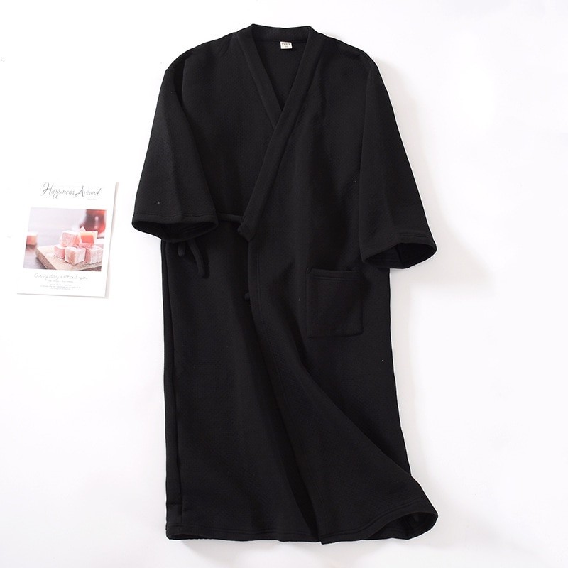 Cotton Air Layer Nightgown Men's Autumn/Winter Japanese-style Grey Bathrobes Quilted Kimono Three-layer Warm Robes for Men