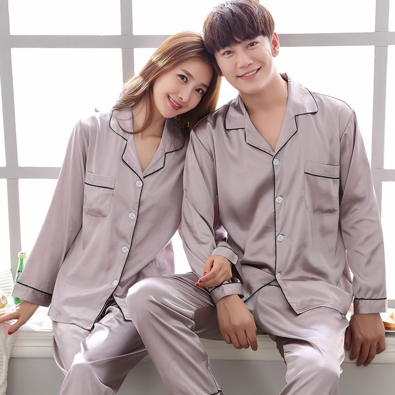 Black Men Nightwear Shirt Pants Sleep Pajamas Sets Long Sleeve Sleepwear Spring Autumn Silky Nightgown Robe Clothes L-XXXL