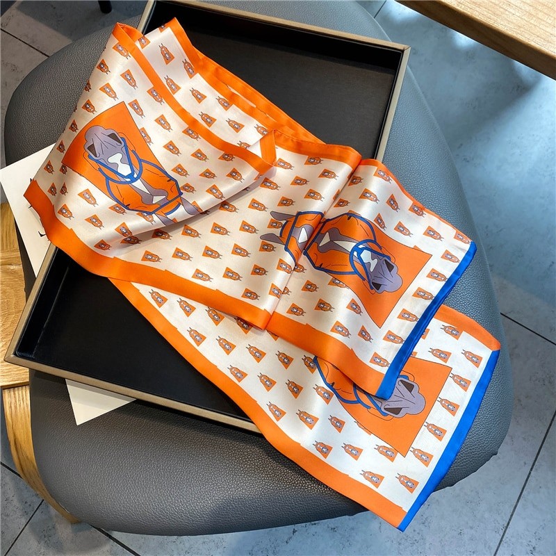 Luxury Long Skinny Satin Silk Scarf for Women Hair Bands Neck Tie Belt Headband Lady Wraps Foulard Headkerchief Bandana 2022