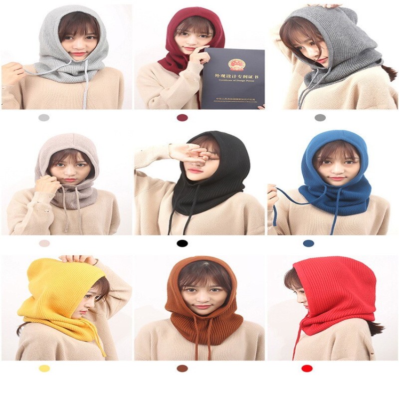 Wool Scarf Hat One-Piece Knitting Headgear Cap Ring Scarves Autumn Winter Men Women Bib Ear Protector Thickened Warmth
