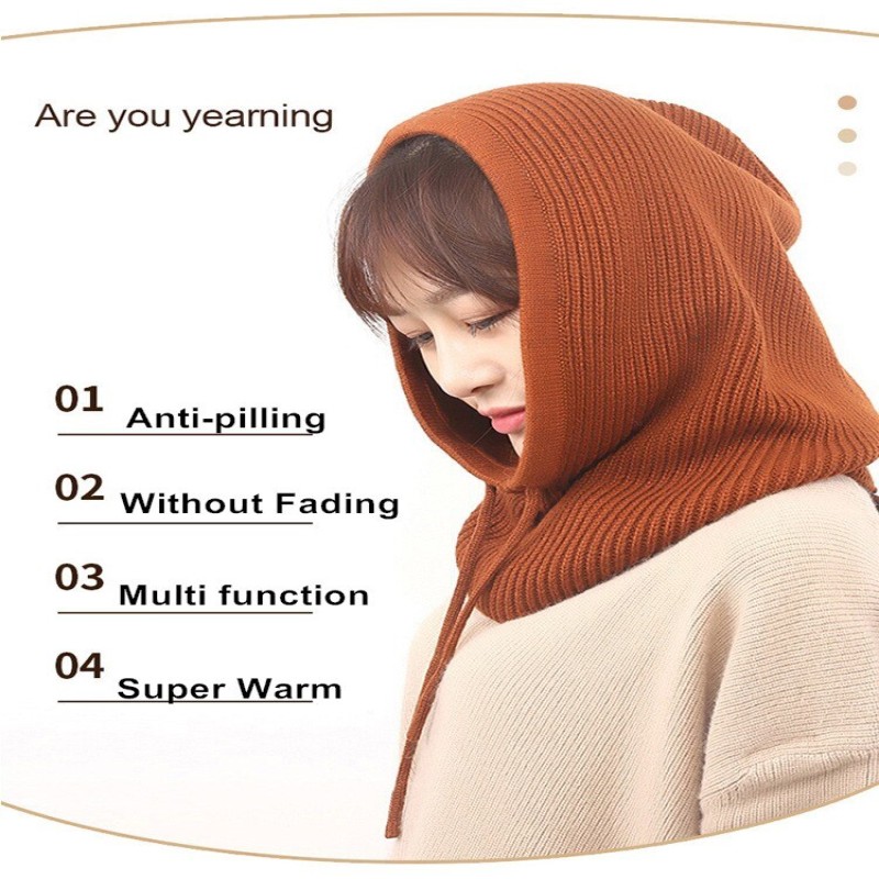 Wool Scarf Hat One-Piece Knitting Headgear Cap Ring Scarves Autumn Winter Men Women Bib Ear Protector Thickened Warmth