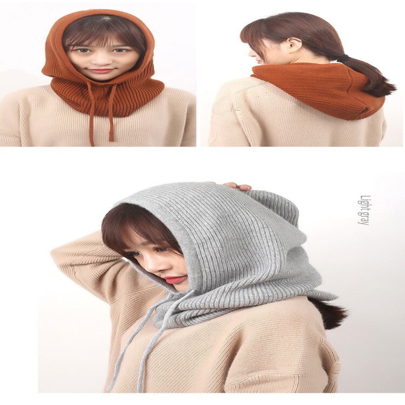 Wool Scarf Hat One-Piece Knitting Headgear Cap Ring Scarves Autumn Winter Men Women Bib Ear Protector Thickened Warmth