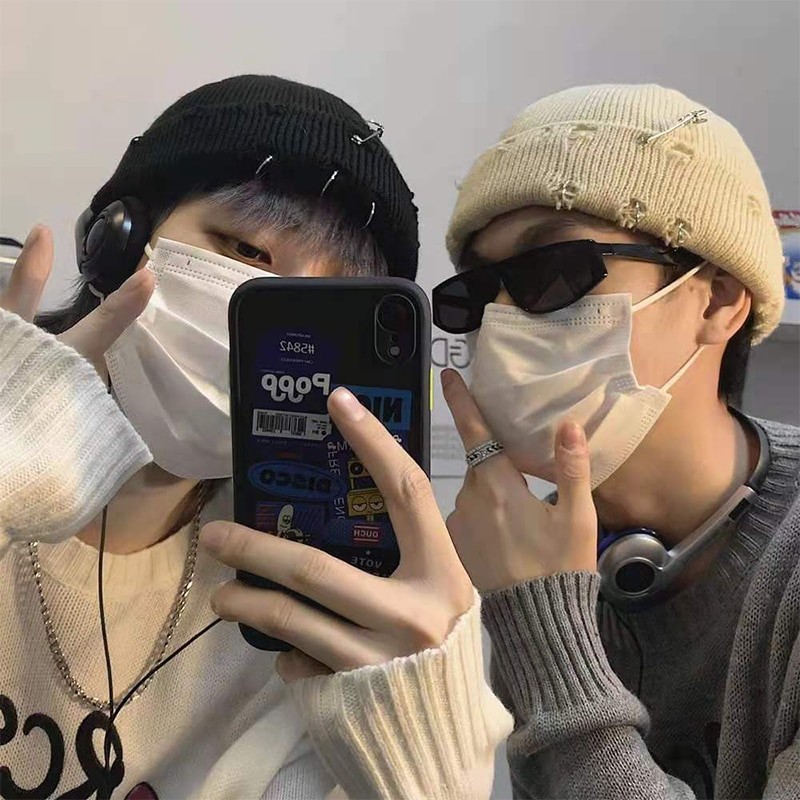 Winter Harajuku y2k Beanies Knitted Hat Women Fashion Warm Thick Gorro Men Hip Hop Pin Hole Skullcap Short Hat Unisex Basic Cap