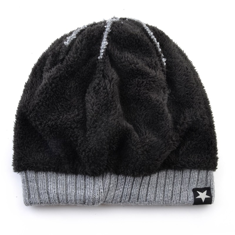Men's Skullies Beanies Knitted Wool Hats Men Winter Knitting Thick Beanie Hat Double Layer Solid Color Velvet Warm Bonnet Cap