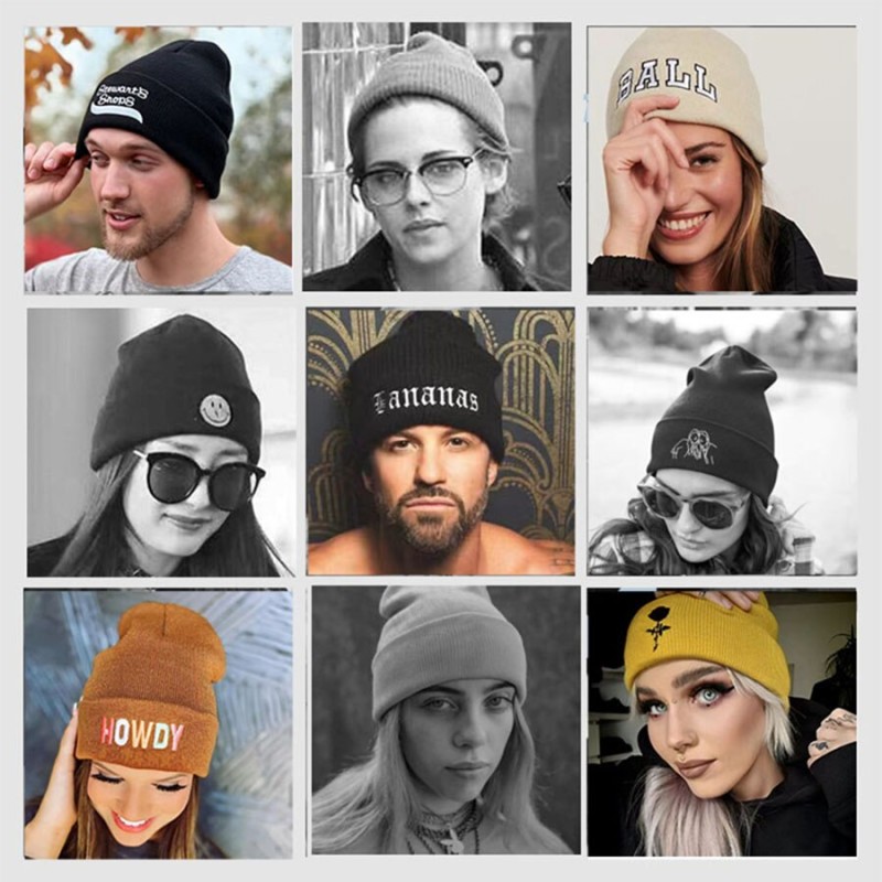 Embroidered Custom Logo Text Name Beanie Women Men Winter Warmer High Quality Knitted Hat Teenager Personalized Cap Dropshipping
