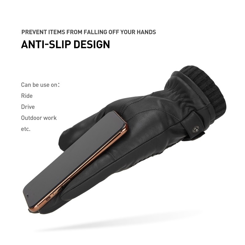 BISONDENIM New Men's Genuine Sheepskin Gloves Full Finger Touch Screen Gloves Winter Warm Fashion Business Multiple Size Options