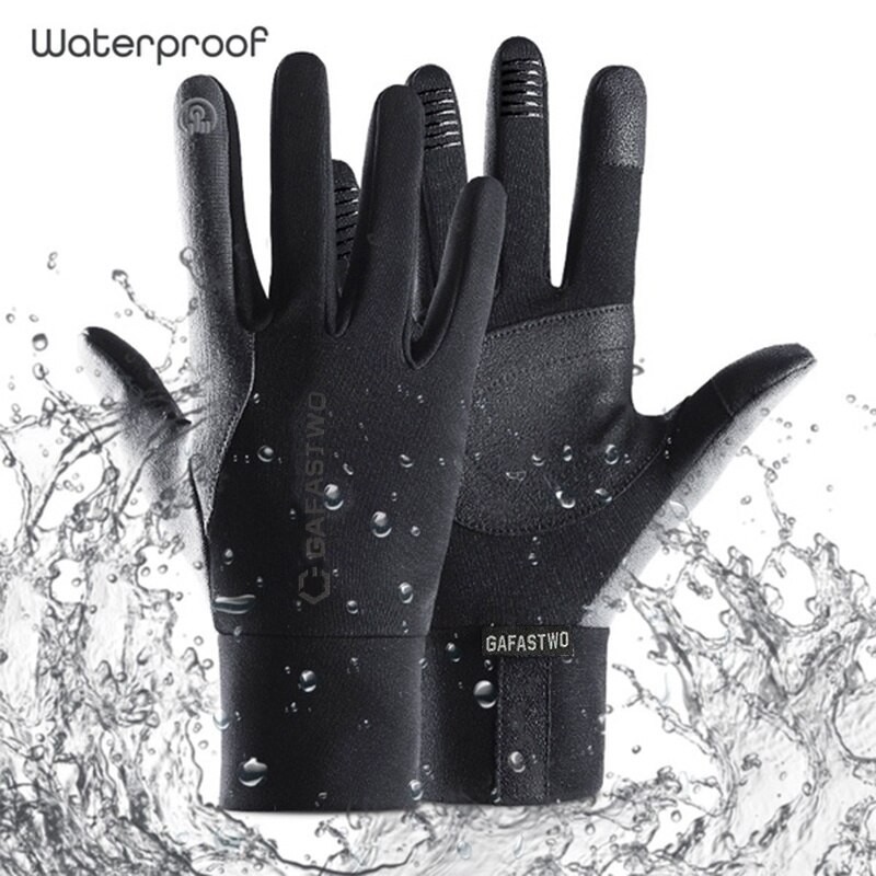 New Winter Gloves For Men Velvet Warm Touchscreen Gloves Outdoor Waterproof PU Leather Splicing Silicone Non-Slip Cycling Gloves