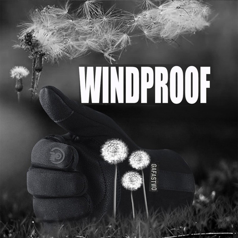 New Winter Gloves For Men Velvet Warm Touchscreen Gloves Outdoor Waterproof PU Leather Splicing Silicone Non-Slip Cycling Gloves