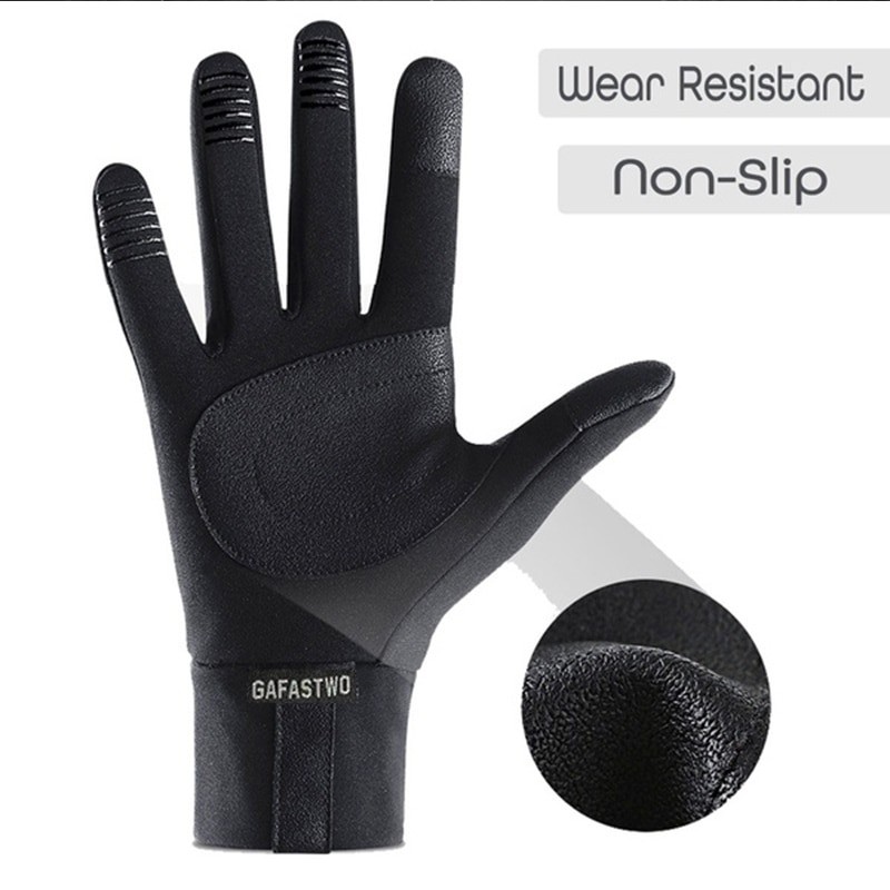 New Winter Gloves For Men Velvet Warm Touchscreen Gloves Outdoor Waterproof PU Leather Splicing Silicone Non-Slip Cycling Gloves