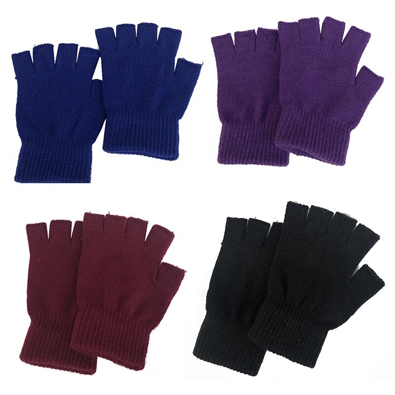 1 Pair Half Finger Gloves Women Men Fingerless Gloves Winter Warm Solid Color Knitted Half-finger Woolen Outdoor Mittens 2023