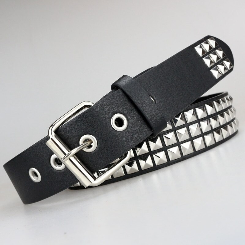 Women Belt Punk Hardware Jeans Belt Square Beads Rivet Belt Black Harajuku Waistband Eyelet Pin Buckle Men Metal Decoration Belt