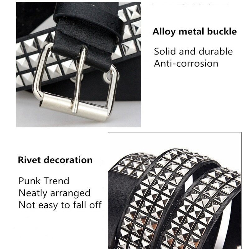 Women Belt Punk Hardware Jeans Belt Square Beads Rivet Belt Black Harajuku Waistband Eyelet Pin Buckle Men Metal Decoration Belt