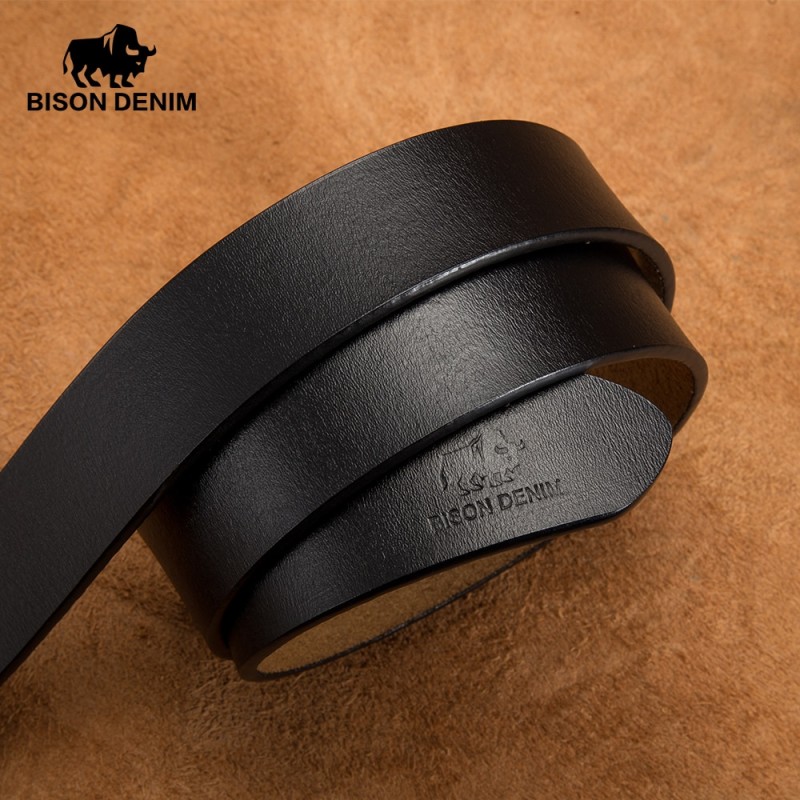 BISON DENIM Men's Belts Cowhide Genuine Leather Pin Buckle Belts Jeans Male Vintage Waistband Strap Leather Belt For Men N70781
