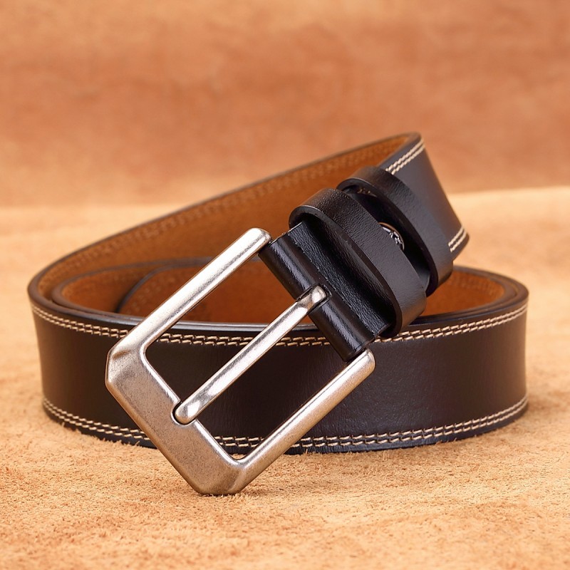 BISON DENIM Fashion Classic Genuine Leather Men Belt Alloy Pin Buckle Cow Leather Luxury Strap Belt for Men High Quality W71588