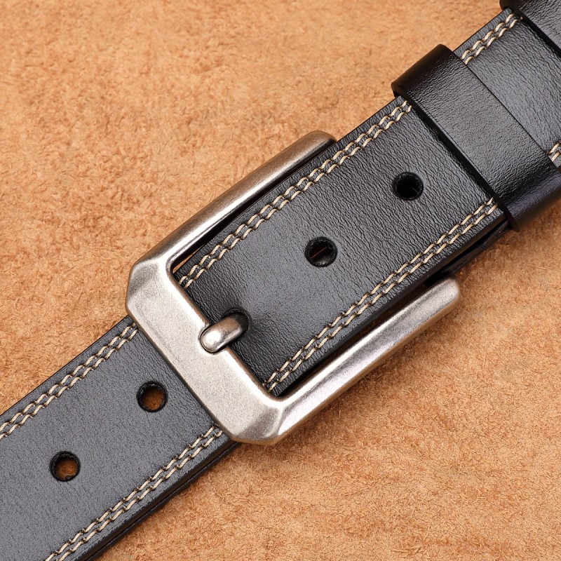 BISON DENIM Fashion Classic Genuine Leather Men Belt Alloy Pin Buckle Cow Leather Luxury Strap Belt for Men High Quality W71588