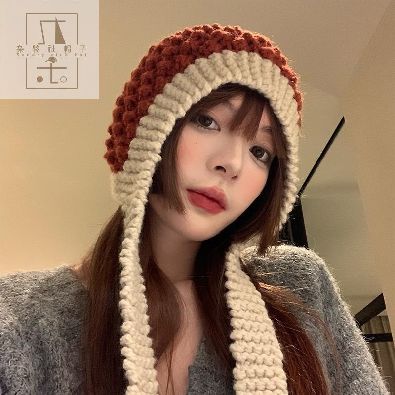 Diyalo Winter Warm Knitted Hat Windproof Thicken Bomber Hat Earmuffs Ear-flapped Cap Ear Protection Y2K Beanie Women Handmade