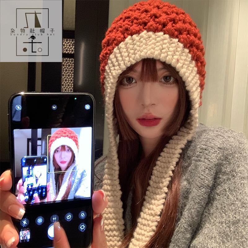 Diyalo Winter Warm Knitted Hat Windproof Thicken Bomber Hat Earmuffs Ear-flapped Cap Ear Protection Y2K Beanie Women Handmade