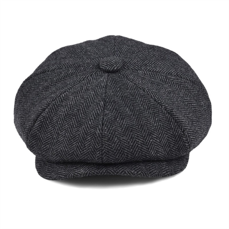 BOTVELA Tweed Wool 8 piece Black Herringbone Newsboy Cap Men Classic 8-Quarter Panel Style Flat Caps Women Beret Hat