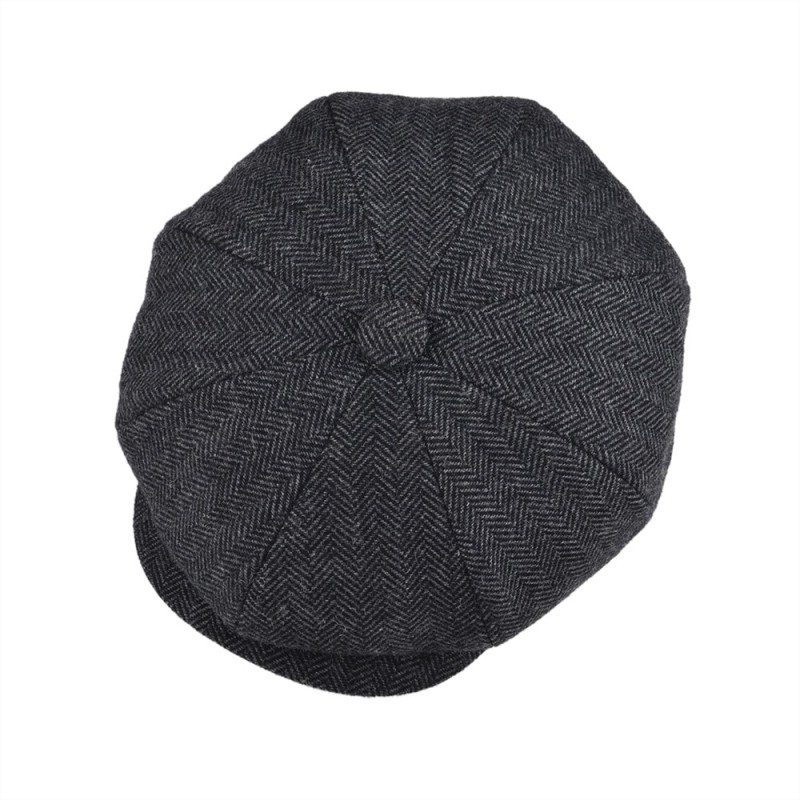 BOTVELA Tweed Wool 8 piece Black Herringbone Newsboy Cap Men Classic 8-Quarter Panel Style Flat Caps Women Beret Hat