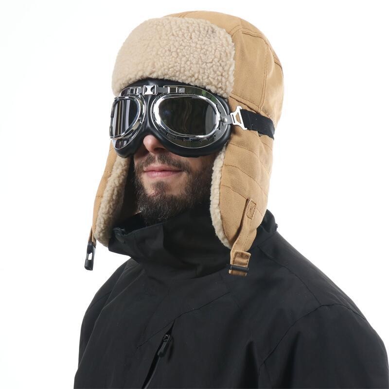 CAMOLAND Winter Thermal Bomber Hats For Men Faux Fur Chapka Hat Russia Outdoor Windproof Goggles Earflap Cap Chapka Fur Hat