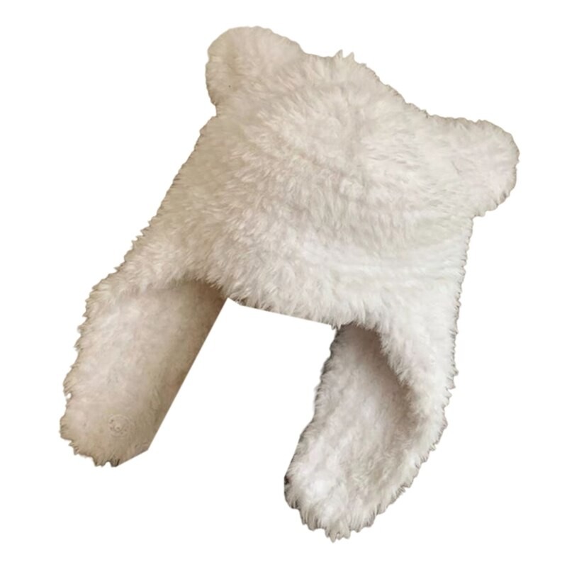 Bear Ear Hat Bomber Hat Bear Earflap Bear Ski Hat Winter warm Hooded Hat Plush Trapper Hat Fleece Earflap Hat 3XUA