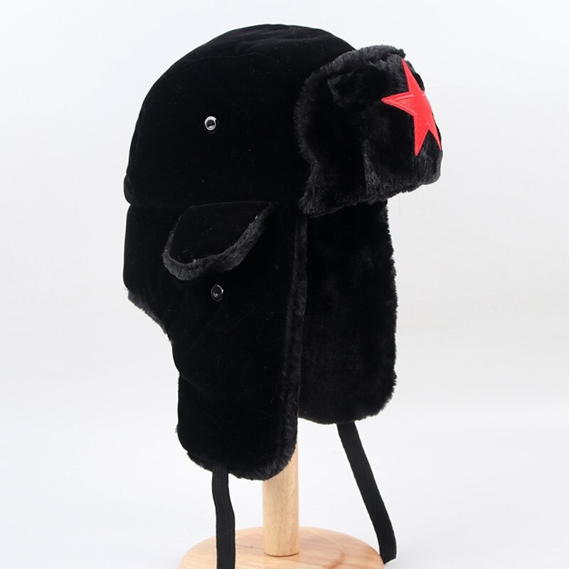 Thicken Warm Winter Hat Men Women Russian Army Ushanka Earflap Bomber Hats 2022 Embroidery Red Star Faxu Fur Snow Cap Earflaps