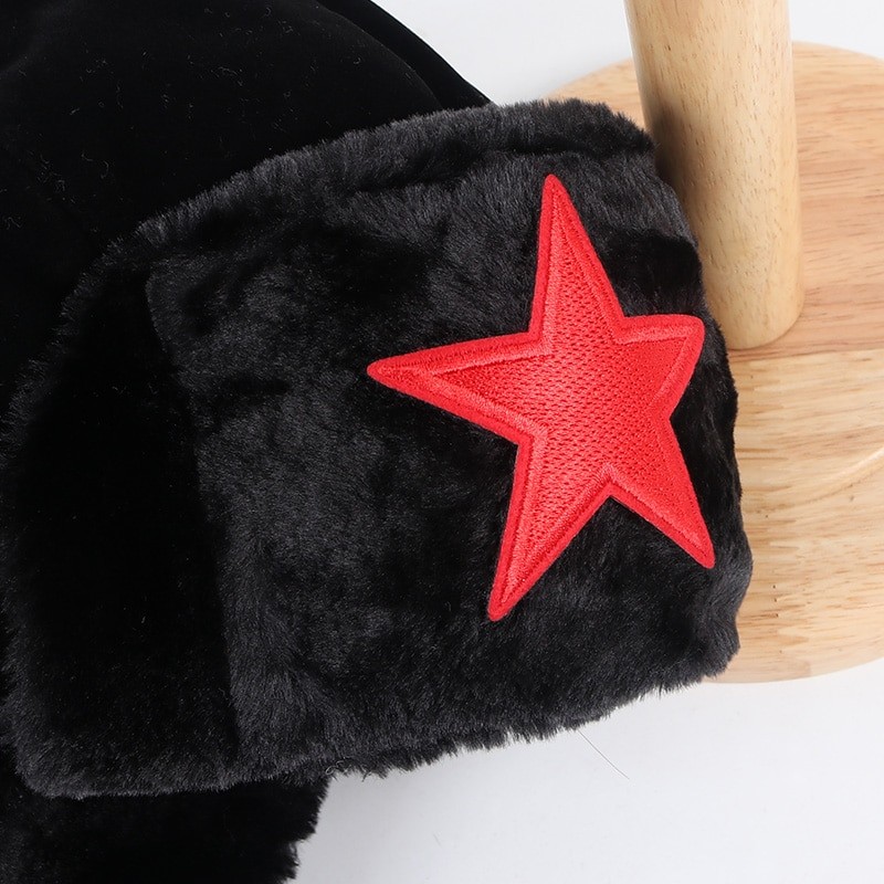Thicken Warm Winter Hat Men Women Russian Army Ushanka Earflap Bomber Hats 2022 Embroidery Red Star Faxu Fur Snow Cap Earflaps
