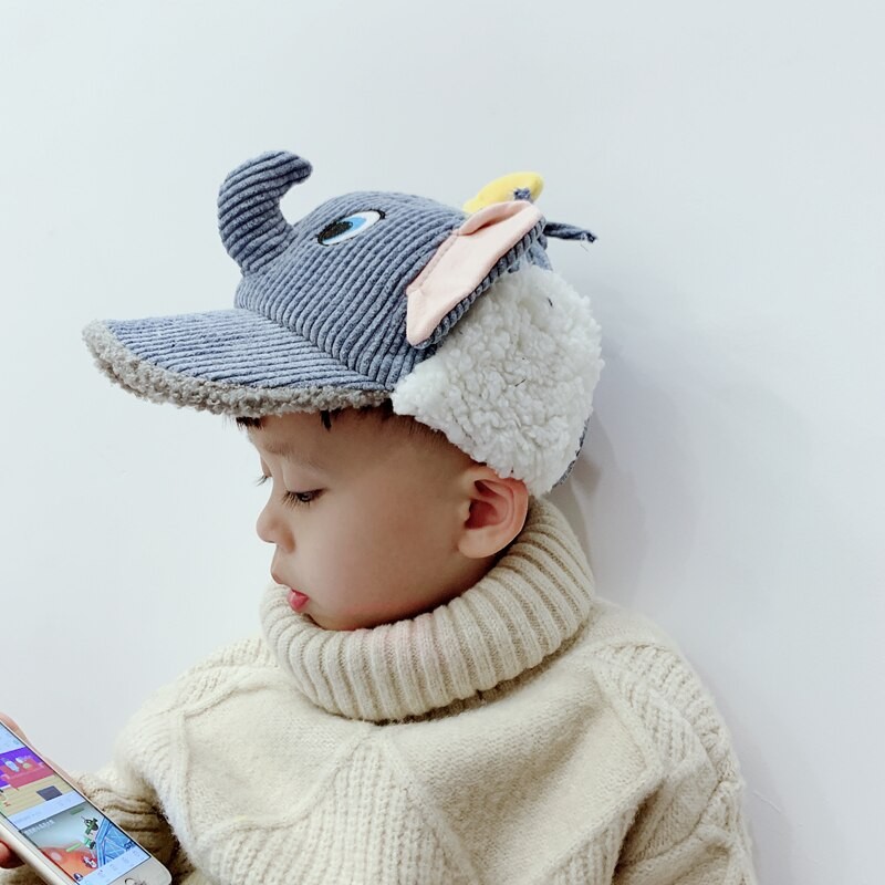 XUANMAO003 Child winter Fluffy thick warm Fur Plush cap Bomber Hat Kids Boy Animal Elephant Earflap Headwear Ski gorros
